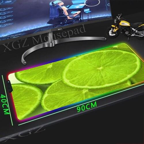 XGZ Fruit Green Orange Large RGB Mouse Pad Black Edge Animated Computer Desk Mat Speed Rubber Non-slip Lol Dota Gamer Xxl