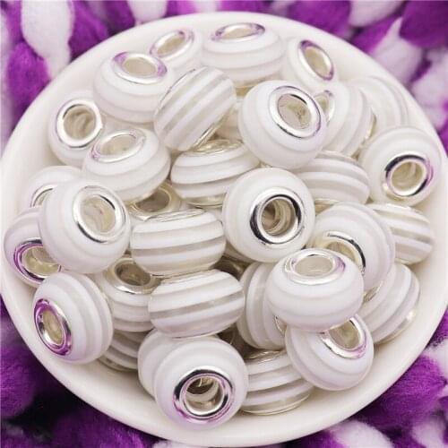 10Pcs/Lot Wholesale Rainbow Color Stripe Big Hole Spacer Beads Fit Original Pandora Bracelet Women Hair Jewelry Making DIY Craft