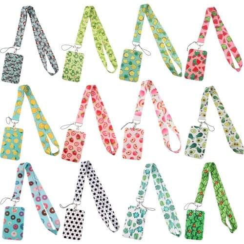 ER712 Fruit Strawberry Pineapple Lemon Painting Art ID Badge Holder Bus Card Holder Staff Card Fashion Hang Rope Lariat Lanyard