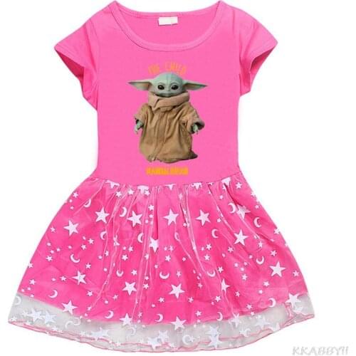 Disney Baby Yoda The Mandalorian Cartoon Cute Ball Gown Dress Kids Child Summer Lovely Stars moon girls dress