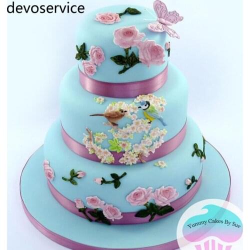 European Cake Mold Border Silicone Mold Fondant Bird Plum Blossom Cake Decorating Tools Gumpaste Mould Cupcake Baking Moulds