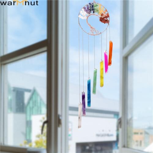 WarmHut New Tree of Life Chakra Healing Crystal and Stones Agate Hanging Wind Chimes Ornament for Garden Home Bedroom Wall Decor