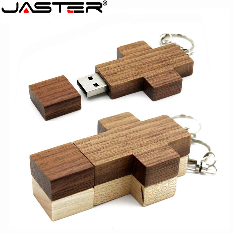 JASTER Maple wood pendrive wooden Cross USB Flash Drive pen drive 4GB 8GB 16GB 32GB 64GB memory stick keychian free custom logo