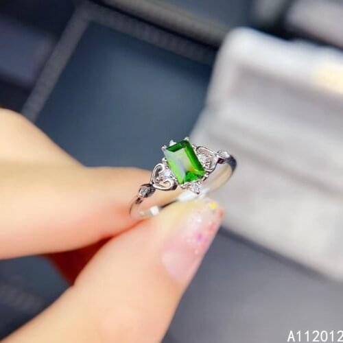 KJJEAXCMY fine jewelry S925 sterling silver inlaid natural Diopside girl lovely adjustable ring support test Chinese style