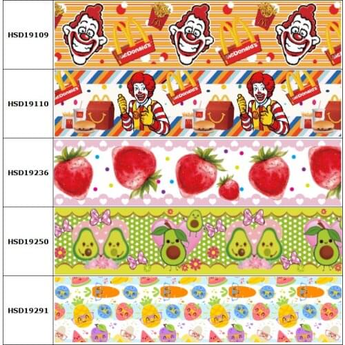 New Arrival Flower Fruit Food Mermaid Cartoon Printed Grosgrain Ribbon Party Decoration 10 Yards DIY Bow Bag Material Handmade