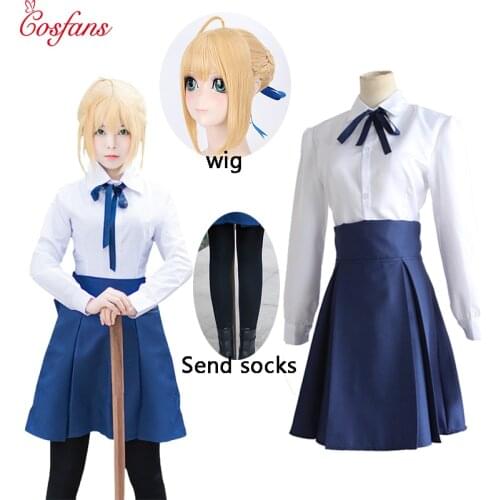 2019 Fate Stay Night Saber Cosplay Wigs Costumes Sailor Uniforms Women Dress Halloween Party Clothing Set and wig Halloween cos