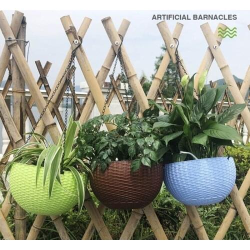 Round Plastic Flower Pot Wall Chain Hanging Planter Basket Home Garden Fence Balcony Plant Flowerpot Decorations