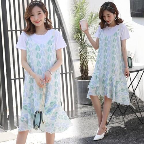 2019 Summer Maternity Sets Short Sleeve T-Shirt+Sling Chiffon Dress 2PCS Pregnant Women Loose O-Neck Dress Pregnancy Top Clothes