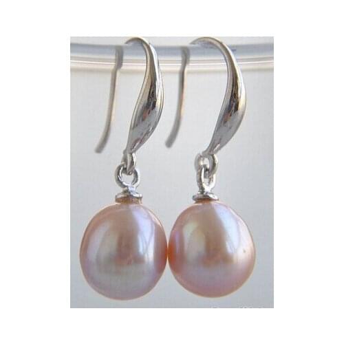 A lustre 8x11MM PINK RICE FRESHWATER PEARL EARRING Lovely Fine Nobility Ladys Womens Earrings