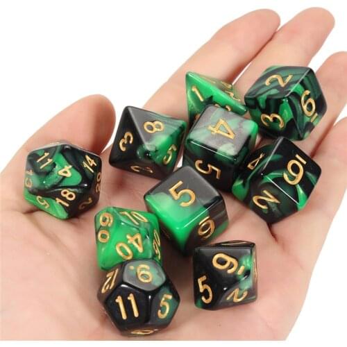10pcs/lot Luminous Green Dice Set with Free Pouches D&D d4,d6,d8,d10,d12,d20 Polyhedral Dice RPG Game Dices Board Games