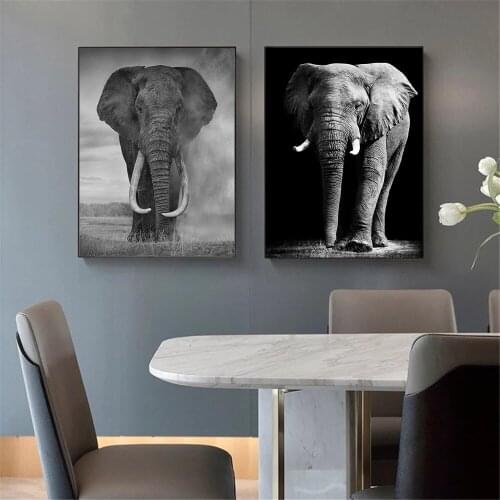 Nordic Elephant Wall Art Poster Wildlife Animal Art Print Canvas Painting Black And White Pictures Modern Living Room Home Decor