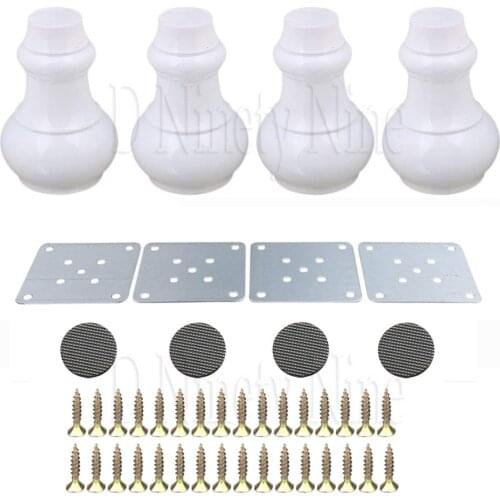 New12x6x3.5cm White&Black Wood Gourd-shaped Furniture Table Sofa Desk Legs Feet Pack of 4