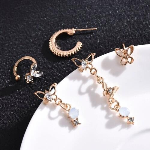 2020 New Hot Sale Fashion Temperament Popular Personality Resin Butterfly Stud Earrings Ear Clip Ear Ring 5 Piece Set of Jewelry