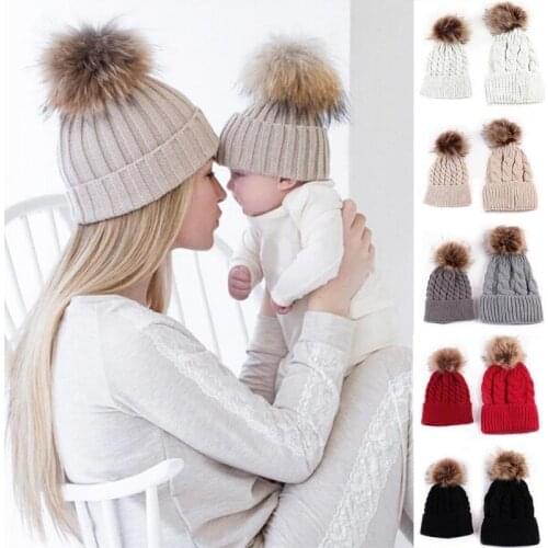 Mother Baby Matching Knitting Hat Kids Winter Warm Beanie Cap Cute Knitting Hats Photography Props Accessories Christmas Gifts