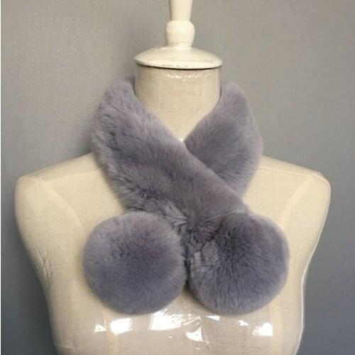 Autumn Winter Womens Genuine Wholeskin Rex Rabbit Fur Neck Rings Muffler Lady Warm Pom Pom Scarf Handmade Neck Warmers VF5031