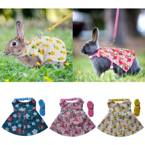 Rabbit Dress Small Animal Outdoor Walking Harness Vest and Leash Set Cute Clothes Chest Strap for Puppy Kitten 2 Sizes
