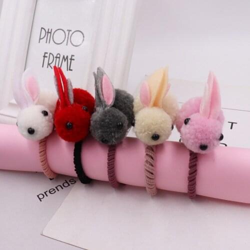 20 color Korean Animal Cute Ball Pompoms Bunny Rabbit Elastic Hair Holder For Kids Ring Hair Tie Clips Women Hair Accessories
