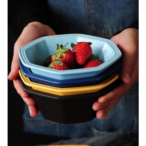 Christmas Nordic ceramic bowl matte grill tableware dinner plate sweets cake fruit dish geometric octagonal bowl salad bowl