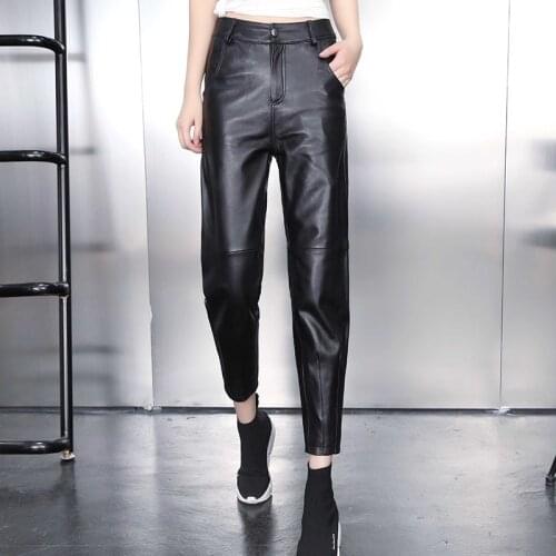 Chic womens spring autumn genuine leather harem pants high quality sheepskin leather ninth pant B039