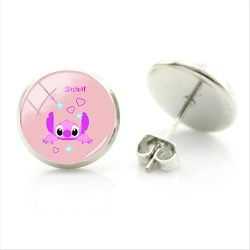 Disney Cute Stitch Pattern Earrings Animated Pattern Earrings Glass Image Cabochon Is The Trendy Fashion Metal Earrings