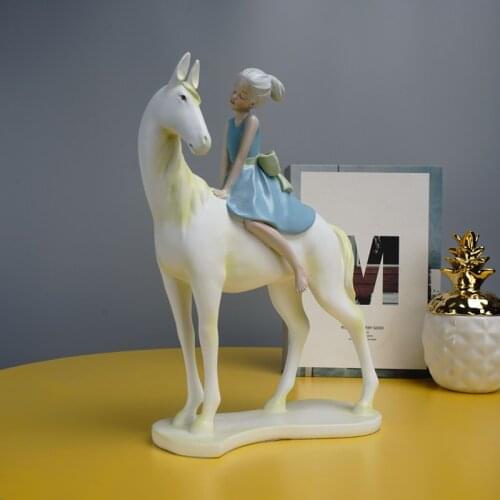 Nordic Resin Statue of A Little Girl Riding an Animal Figurine Home Decor Living Room Decoration Accessories Crafts Holiday Gift