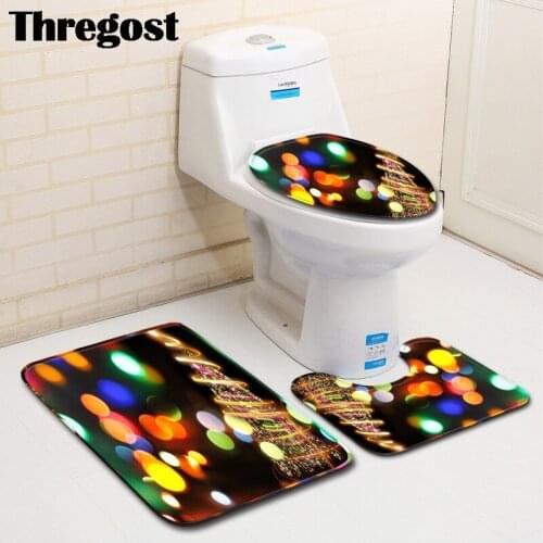 Thregost Warm Bathroom Carpet Memory Foam Bath Mats Set 3pcs Non Slip Shower Mat Water Absorption Toilet Rug Machine Washable