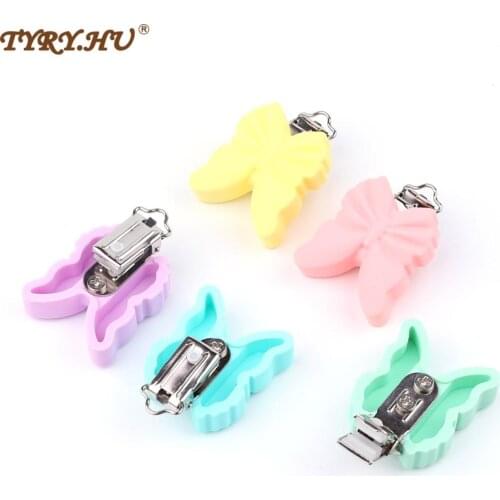 TYRY.HU 10pc/set butterfly Pacifier Clip Baby Silicone Teether teething Accessories DIY Loose Bead Tool Clip Nipple Clasps