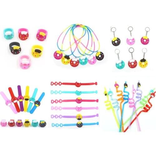 6pcs Baby Shower Decorations Donuts Theme Rubber Bracelet Keychain Boy Girls Birthday Party Decorations Kids Gifts Party Favors