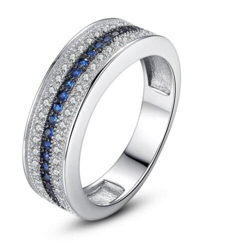 Eternity Engagement Band Ring Luxury Jewelry Stunning 925 Silver Fill Three Rows White&Blue AAA Cubic Zirconia Ring for Women CZ