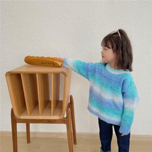 2021 new girls boys striped knitted sweater autumn full sleeve fashion kids pullover sweater 2-7 years