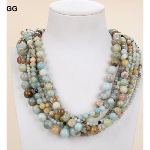 GuaiGuai Jewelry 7 Strands Natural Round Multi Color Amazonite Torsade Necklace For Women