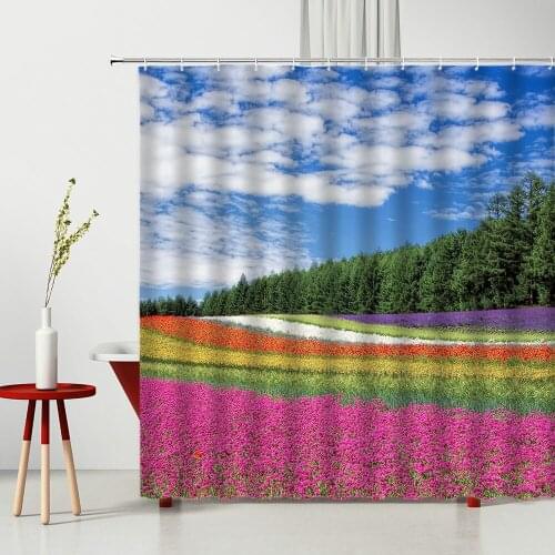 Natural Scenery Shower Curtains Lavender Garden Flowers Waterproof Polyester Fabric Hanging Curtain Bathtub Decor Multiple Size