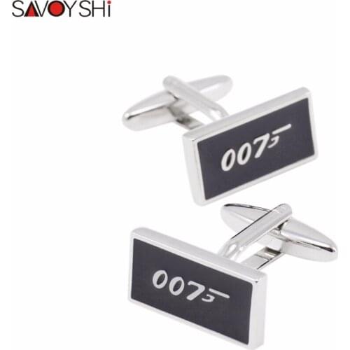 SAVOYSHI Movie 007 Logo Cufflinks for Mens Shirt Cuff Buttons High Quality Black Enamel Cuff links Fashion Men Brand Jewelry
