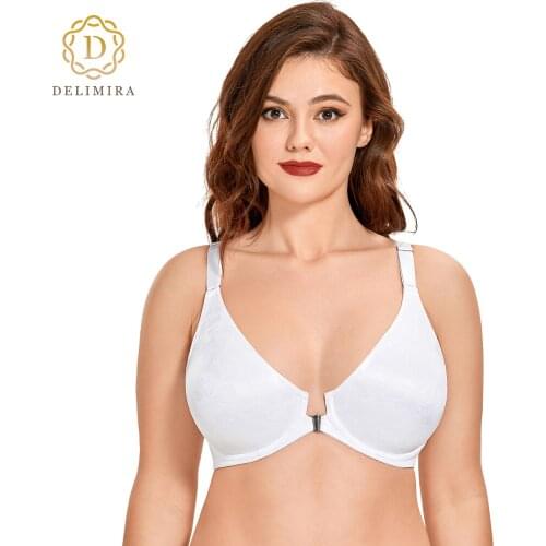 Womens Plus Size Full Coverage Underwire Racerback Front Closure Bra Seamless Floral Jacquard Non-padded