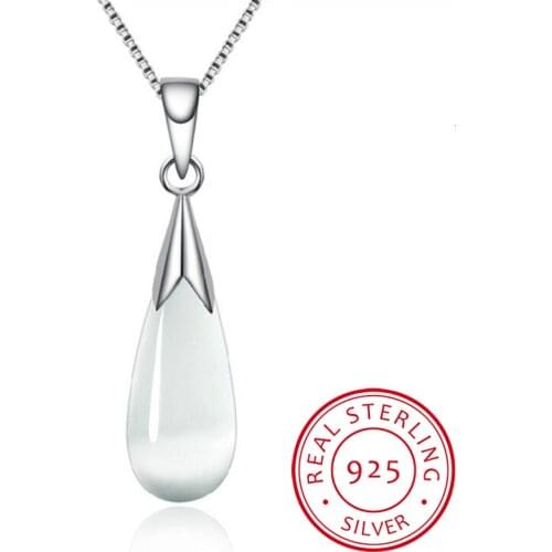 925 Sterling Silver Moonlight Opal Water Droplets Pendant Neckace For Women Gift 45cm Link Chain Choker Collares S-n80