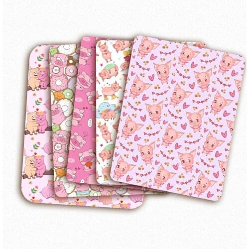Polyester Cotton Fabrics Sewing Fabric Cartoon Cute Pig Printed Cloth Sheets Dress Masks Making DIY Crafts Supplies 45*145cm 1pc