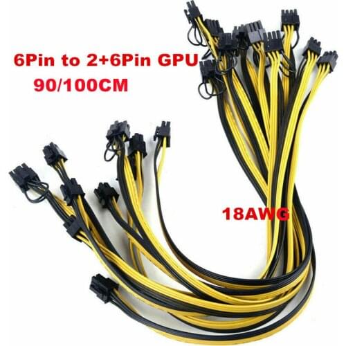 100/90CM 18AWG GPU PCIE PCI-Express 6Pin Male to 8Pin (6+2) Male Graphics Video Card Power Cable for BTC Ethereum Miners Mining