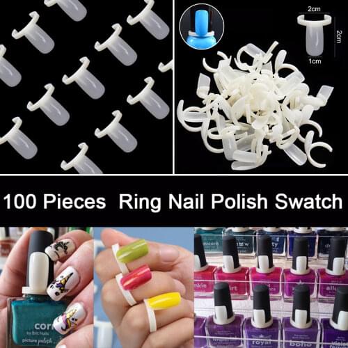 100 Pcs Ring Nail Polish Swatch Showingself Color Board Color Display False Nail Tips Acrylic Put On UV Gel Nails Polish Bottle