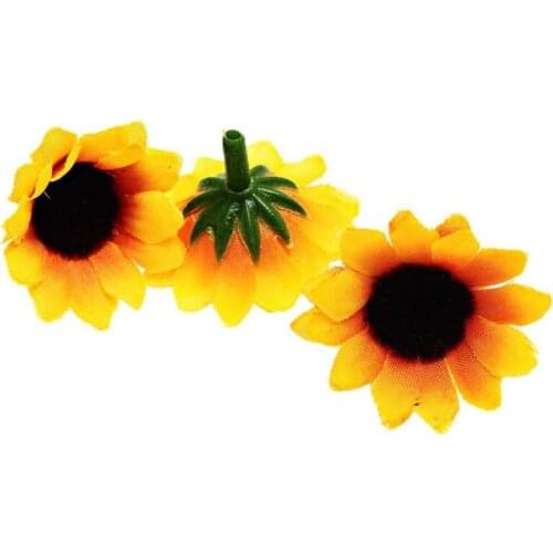 100 Pcs Artificial Sunflower Little Daisy Gerbera Flower Heads for Wedding Party Decor (Yellow&Coffee)