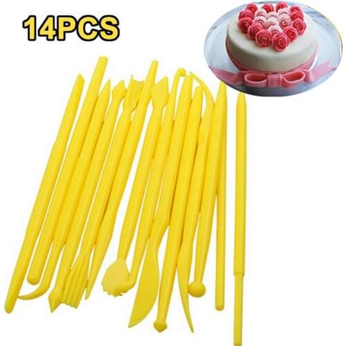 14pcs/set Plastic Cake Decorating Tools Set Fondant Cake Modelling Craft Decorating Flower Clays Tools Shaping Clay Play dough T