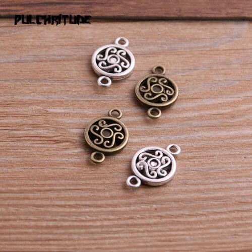 16pcs 12*19mm Two Color Zinc Alloy Necklace Charm Jewelry DIY Hollow Round Flower Connector Pendant Necklace