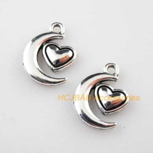 20Pcs Tibetan Silver Color Heart Moon Charms Pendants 13.5x17.5mm