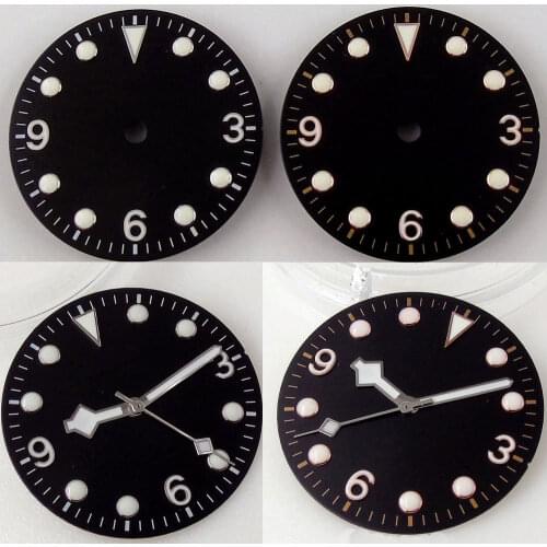 29.2mm Black Watch Dial Snowflake Watch Hands Spare Parts Fit For ETA2824 2836 Miyota8215 821A DG 2813 Green Lume Watch Face
