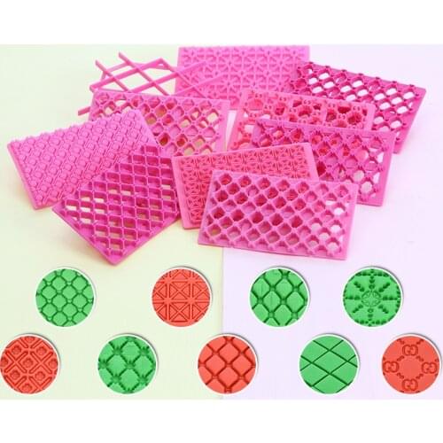 4 Pieces/set of Pottery Embossing Mold Polymer Clay Stamp Lattice Diamond Hollow Cut DIY Pottery Texture Sculpture Modeling Tool