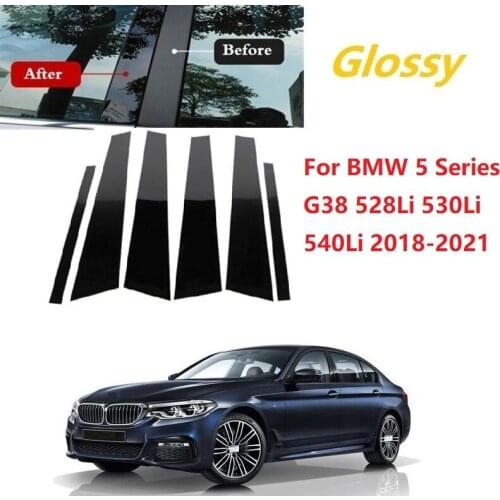 6PCS Polished Pillar Posts Fit For BMW 5 Series 528Li 530Li 540Li G38 2018-2021 Window Trim Cover BC Column Sticker