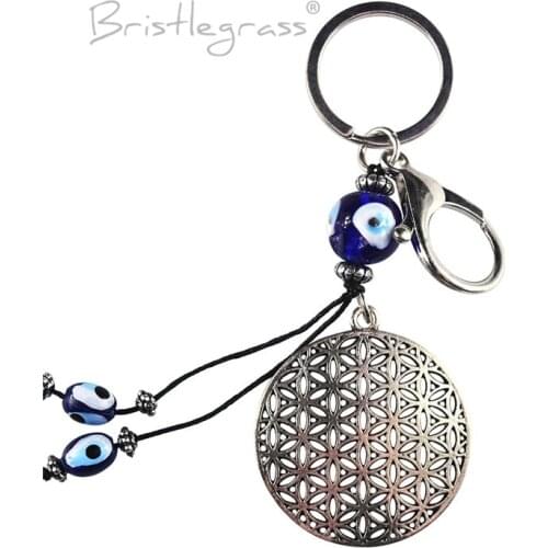 BRISTLEGRASS Turkish Blue Evil Eye Carved Disk Keychain Key Chains Ring Holder Amulets Hanging Pendant Lucky Charm Blessing Gift