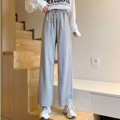 Grey sports pants womens loose straight tube high waist drop feeling summer spring and autumn thin and versatile wide leg pants
