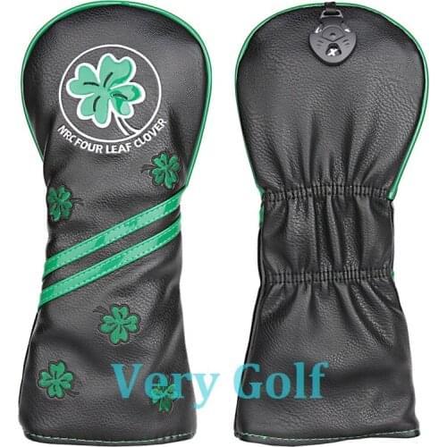 Four Leaf Clover Black Leather Golf Club Fairway Wood Head Cover 3 5 Wood Cover with Number Tag