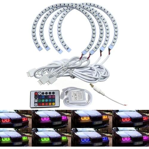 E36 E46 Latest Headlight Multi-color RGB LED Angel Eyes Halo Ring Eye DRL for BMW 3 Series E36 1990 - 2000 4x131mm