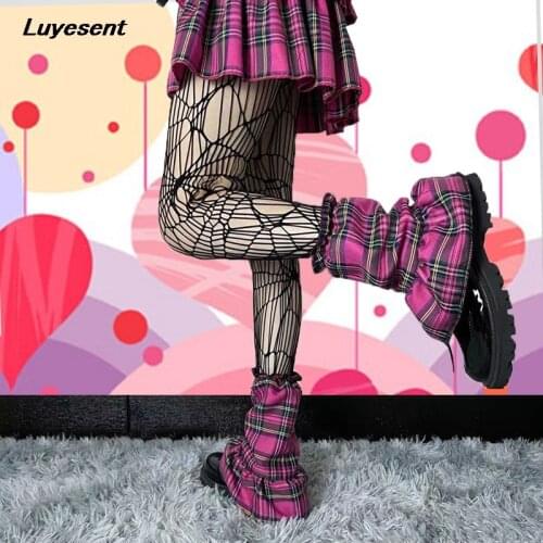 Fushia Plaid girl Y2k Sweet Short Leg Warmer Summer Korean Fashion Women Gothic Basic Flare Ruffles Socks Harajuku Foot Covers